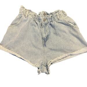 Day + Moon Jean Denim Light Wash Shorts High Waist Women's Size Large L Roll Tab